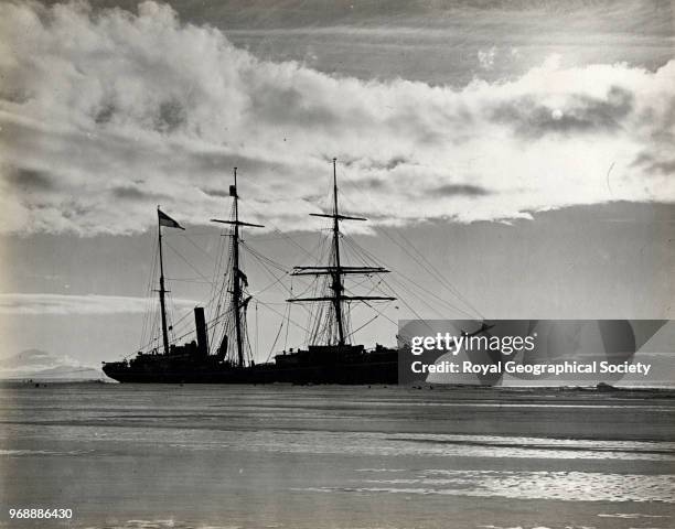 The Terra Nova at the ice-foot off Cape Evans, Antarctica, 1911. British Antarctic Expedition 1910-1913.