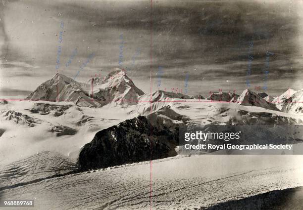[Peaks including Chomo Lonzo, Makalu, Pethang Tse and Chamlang], China , May 1921. Mount Everest Expedition 1921.