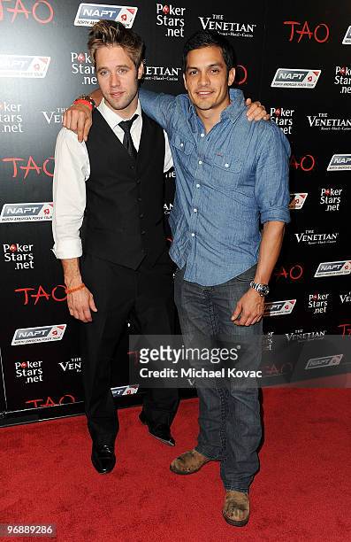 Actor Shaun Sipos and Nicholas Gonzalez attend the Pokerstars.net after party with performance by T-Pain at TAO Nightclub at the Venetian on February...
