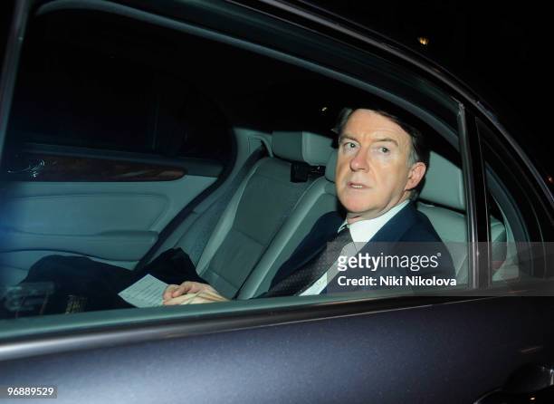 Lord Peter Mandelson sighted in a car on February 19, 2010 in London, England.