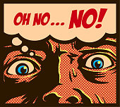 Pop art comics style man in a panic with terrified eyes staring at something dreadful vector illustration