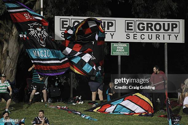 Panthers fans show their support during the NRL trial match between the Penrith Panthers and the Parramatta Eels at CUA Stadium on February 20, 2010...