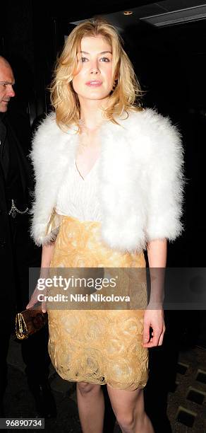 Rosamund Pike sighted on February 19, 2010 in London, England.