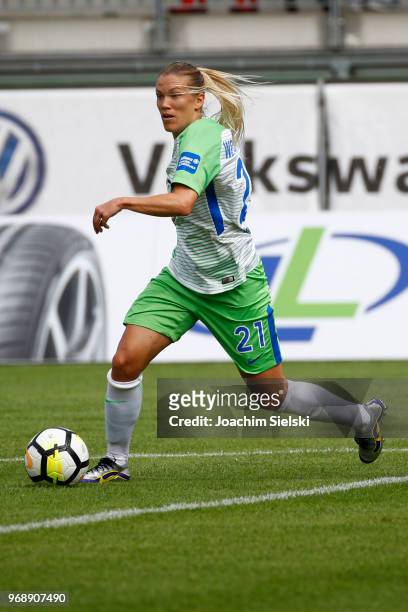 Lara Dickenmann of Wolfsburg controls the ball during the Allianz Frauen Bundesliga match between VfL Wolfsburg and 1. FC Koeln at AOK-Stadion on...