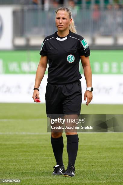 Referee Ines Appelmann looks on during the Allianz Frauen Bundesliga match between VfL Wolfsburg and 1. FC Koeln at AOK-Stadion on June 3, 2018 in...