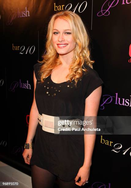 Actress Leven Rambin arrives to celebrate the grand opening of Bar210 and Plush at Bar 210 in The Beverly Hilton hotel on February 19, 2010 in...