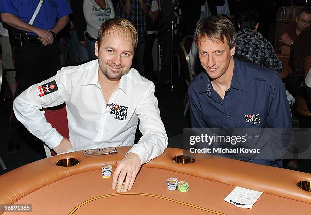 Poker professional Daniel Negreanu and Pro Skateboarder Tony Hawk participate in Pokerstars.net's Celebrity Charity Poker Tournament at Venetian...