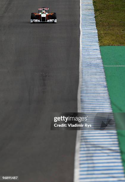 Vitantonio Liuzzi of Italy and Force India drives during winter testing at the Circuito De Jerez on February 19, 2010 in Jerez de la Frontera, Spain.