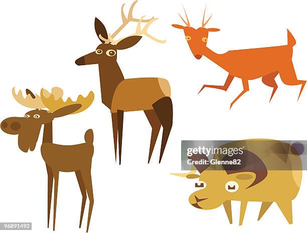 stockillustraties, clipart, cartoons en iconen met moose, elk, deer and bighorn sheep - elk
