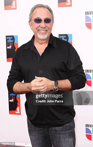 Emilio Estefan arrives at recording of "Somos El Mundo" - "We Are The World" by Latin recording artits at American Airlines Arena on February 19,...