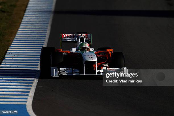 Vitantonio Liuzzi of Italy and Force India drives during winter testing at the Circuito De Jerez on February 19, 2010 in Jerez de la Frontera, Spain.