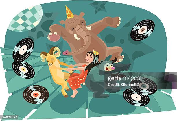 animals dancing with girl - dancing bear stock illustrations