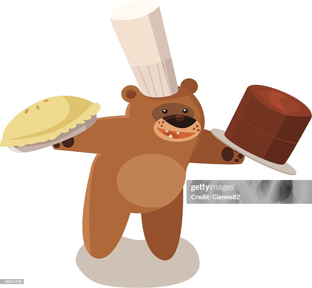 Baker Bear With Pie and Chocolate Cake