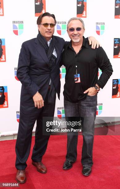 Andy Garcia and Emilio Estefan arriv at recording of "Somos El Mundo" - "We Are The World" by Latin recording artits at American Airlines Arena on...