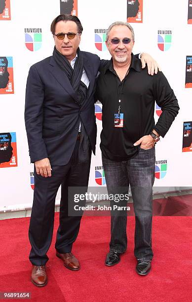 Andy Garcia and Emilio Estefan arriv at recording of "Somos El Mundo" - "We Are The World" by Latin recording artits at American Airlines Arena on...