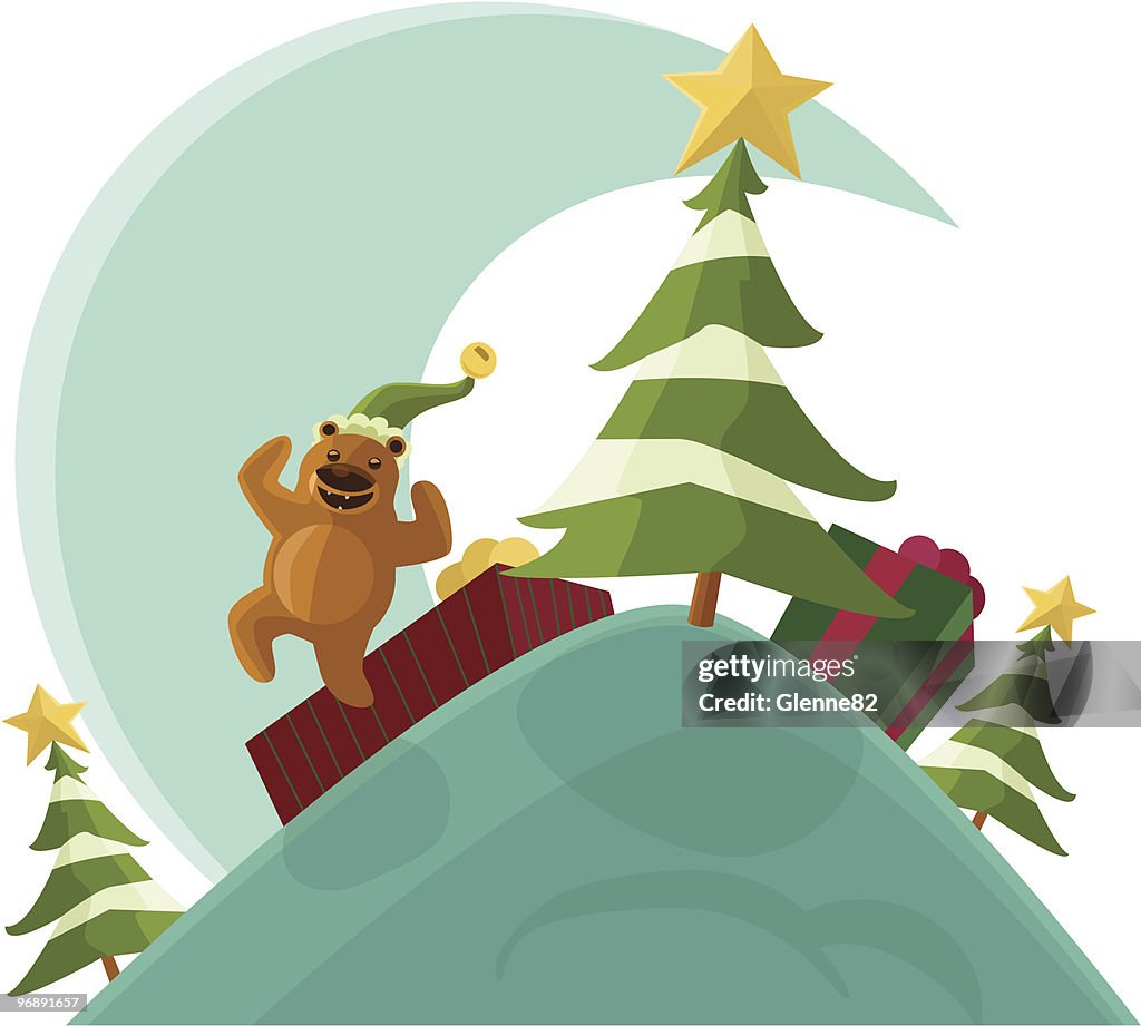 Christmas Elf Bear Scene