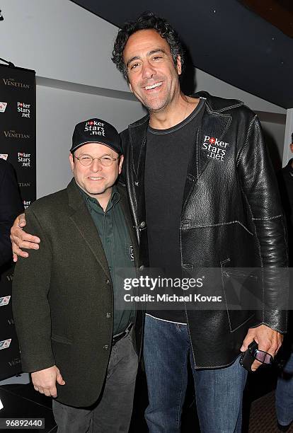 Actors Jason Alexander and Brad Garrett arrive at Pokerstars.net's Celebrity Charity Poker Tournament at Venetian Hotel and Casino Resort on February...