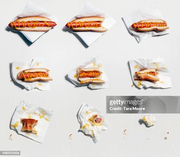 collage of hotdog being eaten - fast food stock pictures, royalty-free photos & images