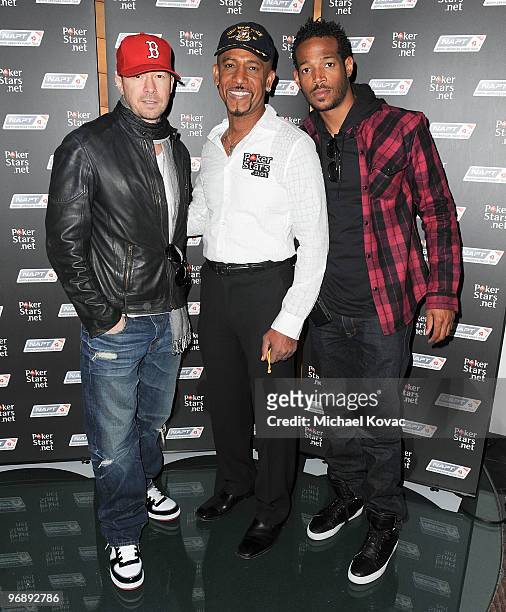 Actor/singer Donnie Wahlberg, TV personality Montel Williams, and actor Marlon Wayans arrive at Pokerstars.net's Celebrity Charity Poker Tournament...