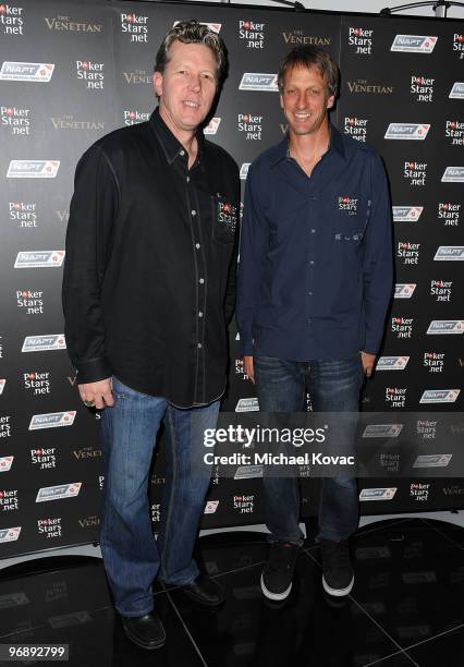 Major League Baseball legend Orel Hershiser and Pro skateboarder Tony Hawk arrive at Pokerstars.net's Celebrity Charity Poker Tournament at Venetian...