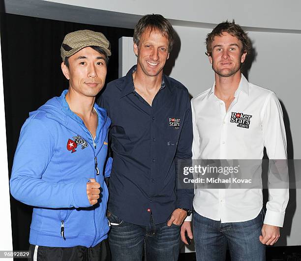 Actor James Kyson Lee, pro skateboarder Tony Hawk, and IndyCar driver Ryan Hunter-Reay arrive at Pokerstars.net's Celebrity Charity Poker Tournament...