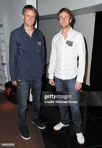 Pro skateboarder Tony Hawk and IndyCar driver Ryan Hunter-Reay arrive at Pokerstars.net's Celebrity Charity Poker Tournament at Venetian Hotel and...