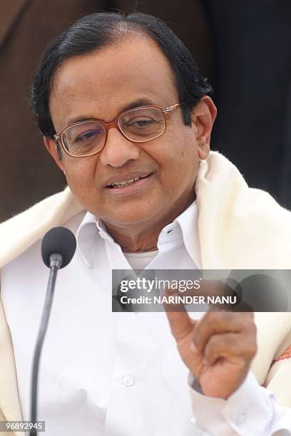 Indian Home Minister P Chidambaram addresses journalists following the inauguration of foundation stone of India's first "Integrated CheckPost"...