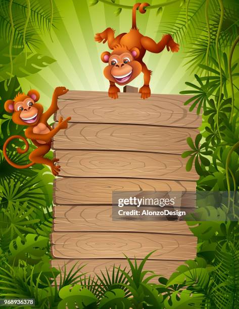 funny zoo monkeys - monkey hanging stock illustrations