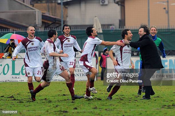 Tommaso Bellazzani of Cittadella celebrates after scoring his first goal during the Serie B match between AS Cittadella and Reggina Calcio at Stadio...