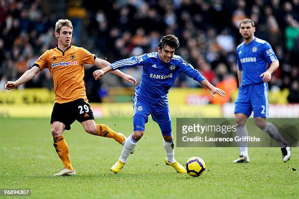 Kevin Doyle of Wolverhampton and Paulo Ferreira of Chelsea battle for the ball during the Barclays Premier League match between Wolverhampton...