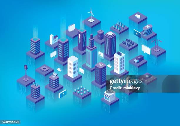 ilustraciones, imágenes clip art, dibujos animados e iconos de stock de ciudad inteligente - ciudad sostenible