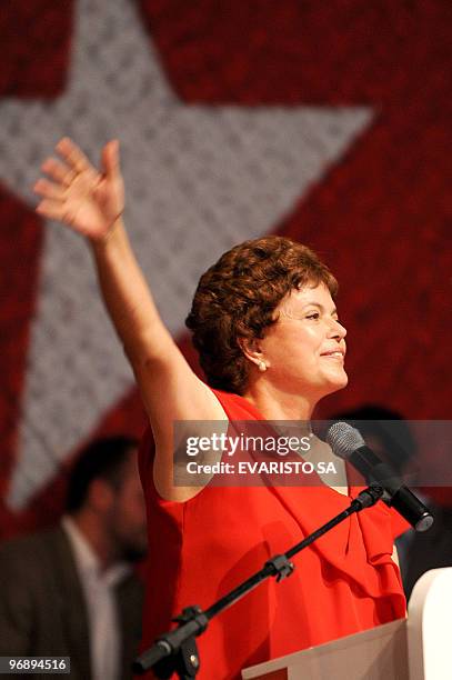 Brazilian Chief of Staff Dilma Rousseff delivers a speech during the Workers� Party Convention in Brasilia on February 20, 2010. Rousseff has been...