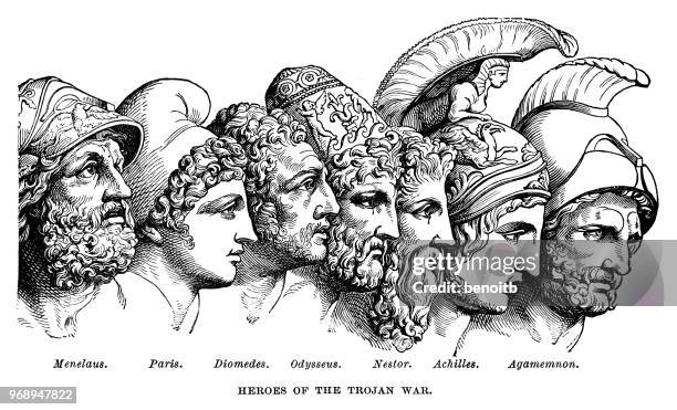 ilustraciones, imágenes clip art, dibujos animados e iconos de stock de héroes de la guerra de troya - diomedes