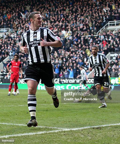 Kevin Nolan of Newcastle celebrates after scoring their second goal during the Coca-Cola championship match between Newcastle United and Preston...