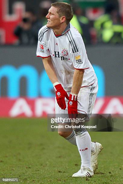 Bastian Schweinsteiger of Bayern looks dejected after the 1-1 draw of the Bundesliga match between 1. FC Nuernberg and FC Bayern Muenchen at Easy...