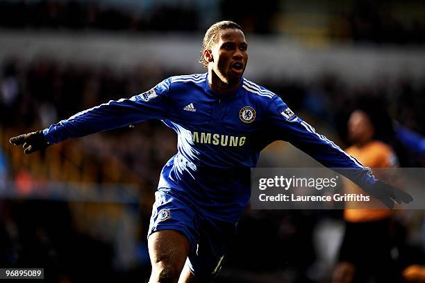 Didier Drogba of Chelsea celebrates scoring the second goal of the game during the Barclays Premier League match between Wolverhampton Wanderers and...