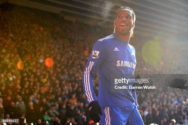 Didier Drogba of Chelsea celebrates scoring the second goal of the game during the Barclays Premier League match between Wolverhampton Wanderers and...