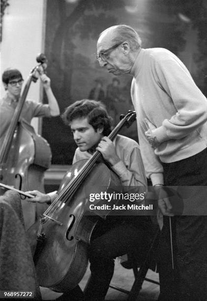 Composer Aaron Copland conducting the Empire State Sinfonetta in April 1971.