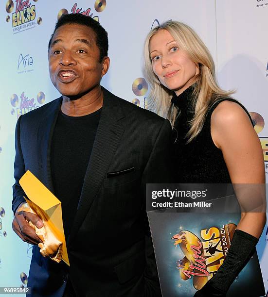 Jermaine Jackson and a guest arrive at the world premiere of Cirque du Soleil's "Viva ELVIS" production at the Aria Resort & Casino at CityCenter...