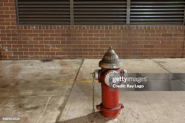 fire hydrant in new york city at night with overhead lighting. - brandpost bildbanksfoton och bilder