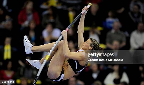 Henrietta Paxton of Great Britain competes during the Women's Pole Vault competition during the Aviva Grand Prix at the National Indoor Arena on...