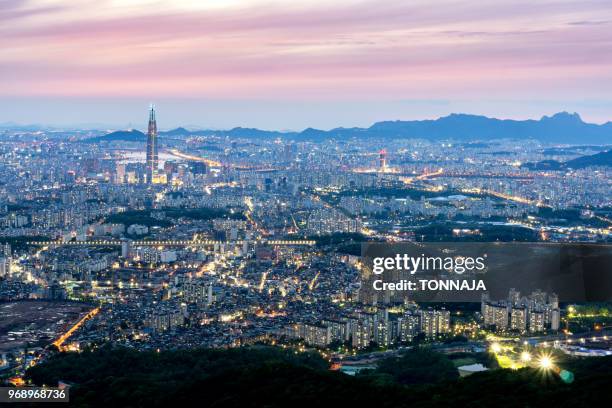 south korea skyline of seoul - seoul aerial stock pictures, royalty-free photos & images