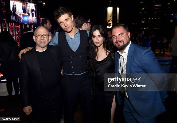 Actors Bob Balaban, Max Irons, Leem Lubany and Shane Elrod, AT&T, Head of Original Programming and Production pose at the after party for the...