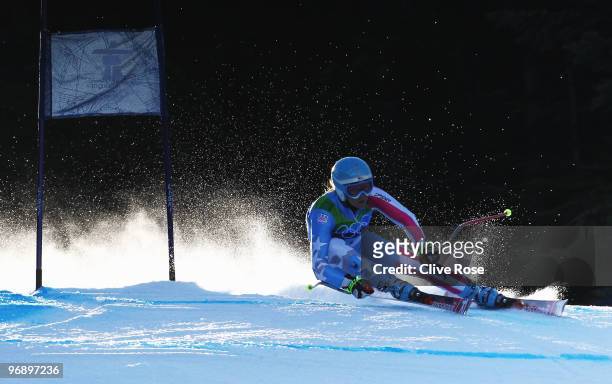 Julia Mancuso of the United States competes in the women's alpine skiing Super-G on day nine of the Vancouver 2010 Winter Olympics at Whistler...