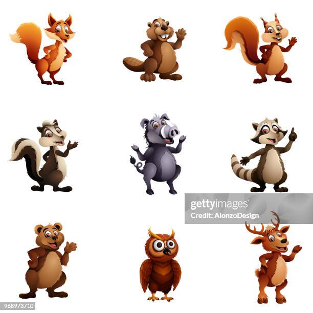 bildbanksillustrationer, clip art samt tecknat material och ikoner med vilda djur tecken - animated squirrels