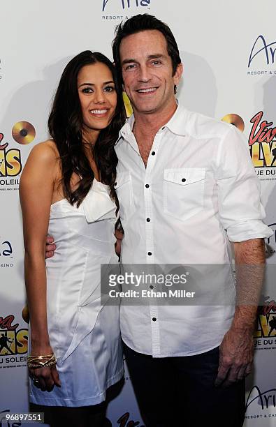Actress Sheetal Sheth and "Survivor" host Jeff Probst arrive at the world premiere of Cirque du Soleil's "Viva ELVIS" production at the Aria Resort &...