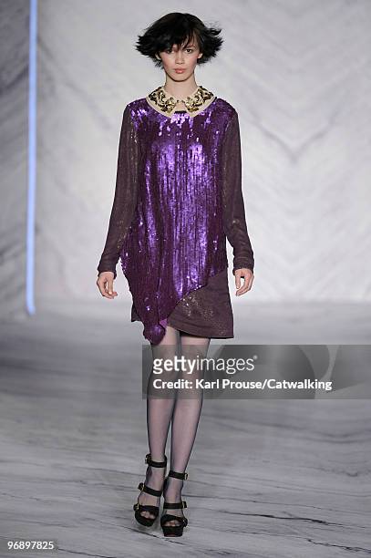 Model walks down the runway during the 3.1 Phillip Lim fashion show, part of Mercedes-Benz Fashion Week, New York on February 17, 2010 in New York,...
