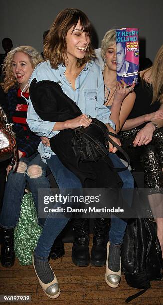 Alexa Chung and Pixie Geldof pose on the front row at the House Of Holland show for London Fashion Week Autumn/Winter 2010 at Bloomsbury Ballroom on...