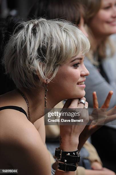 Pixie Geldof in the front row at the Topshop Unique show in Covent Garden on February 20, 2010 in London, England.