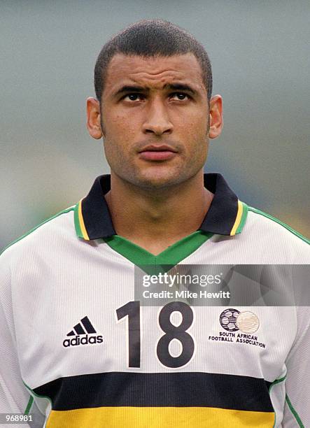 Delron Buckley of South Africa lines up before the International Friendly match between Sweden and South Arica played at the Rasunda Stadion in...